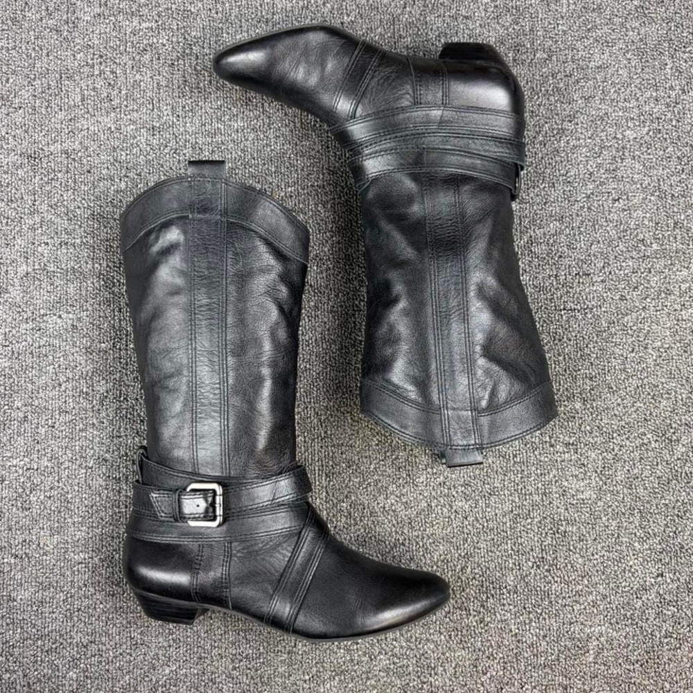 Women's Black Gianni Bini Harness Buckle Western‎ Pull On Boots Size 6 M